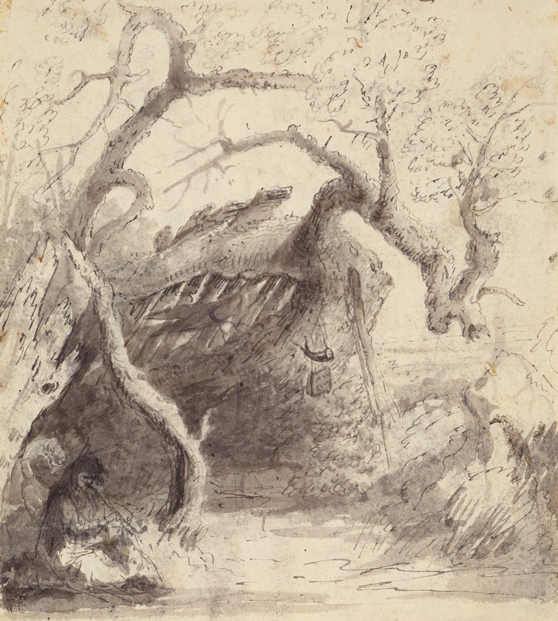 Indian Cabin on the Platte, ca. 1837 (pen og blæk og vask på papir) af Alfred Jacob Miller