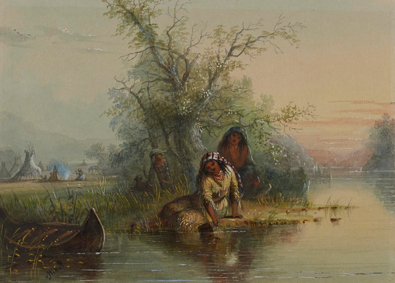Indiansk lejr ved Eau Sucre-floden af Alfred Jacob Miller