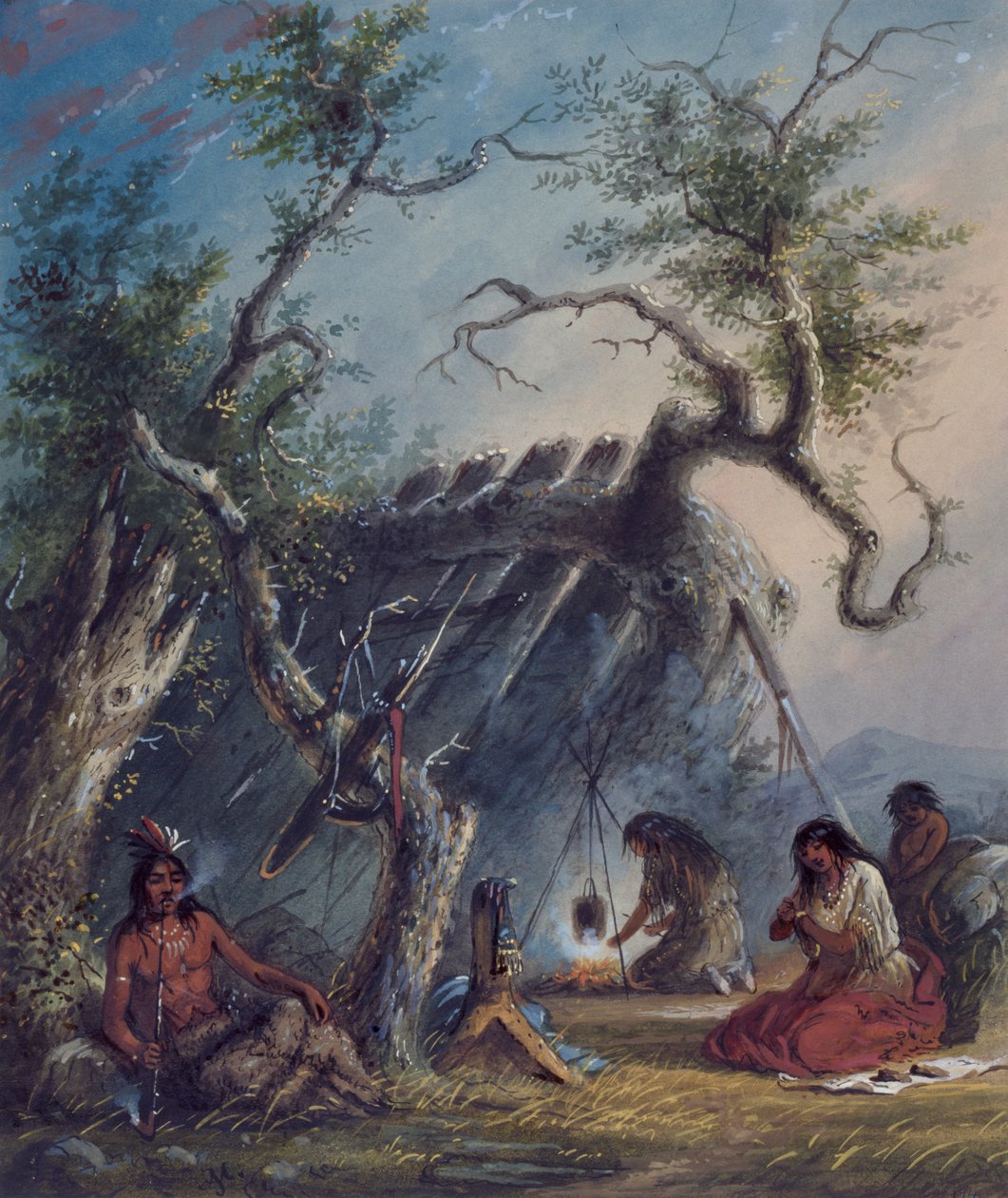 Indiansk hytte af Alfred Jacob Miller
