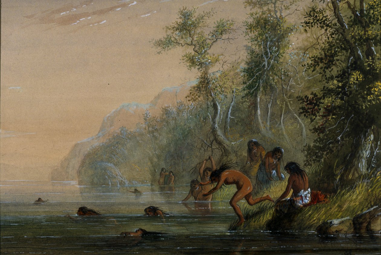 Indiankvinder: svømning af Alfred Jacob Miller