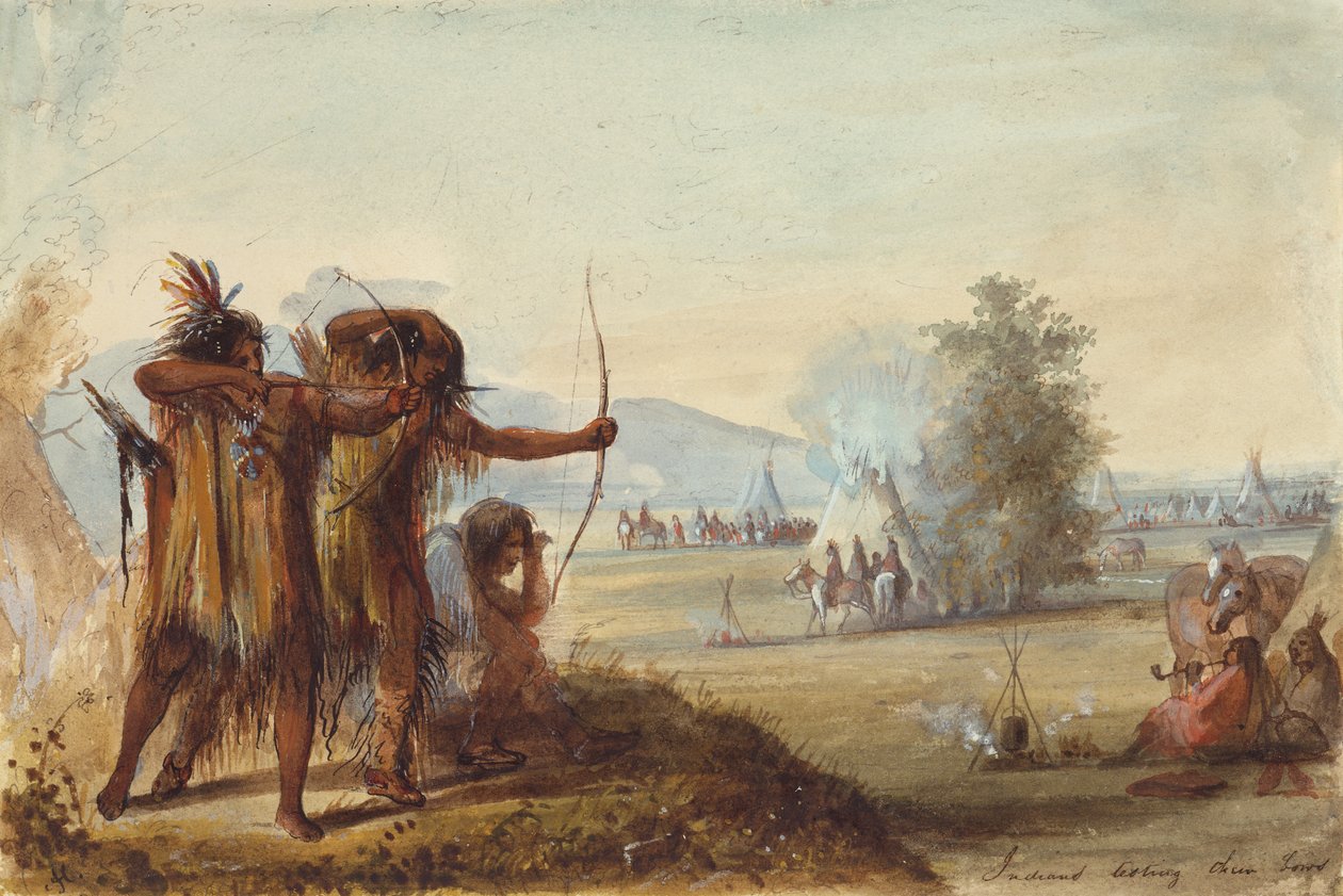Indianere tester deres buer, ca. 1858 (blyant, akvarel og gouache på papir) af Alfred Jacob Miller