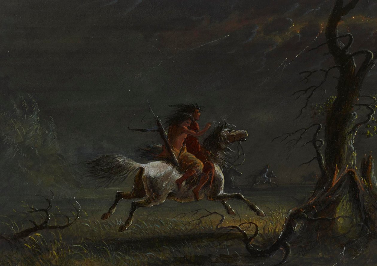 Indianere i en storm: natscene af Alfred Jacob Miller