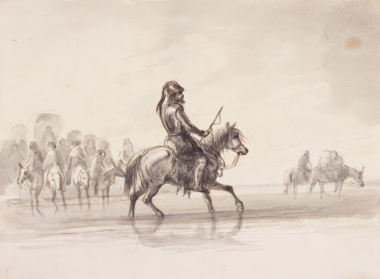 Jim Bridger, in a Suit of English Armour, ca. 1837 (pen og blæk og vask på papir) af Alfred Jacob Miller