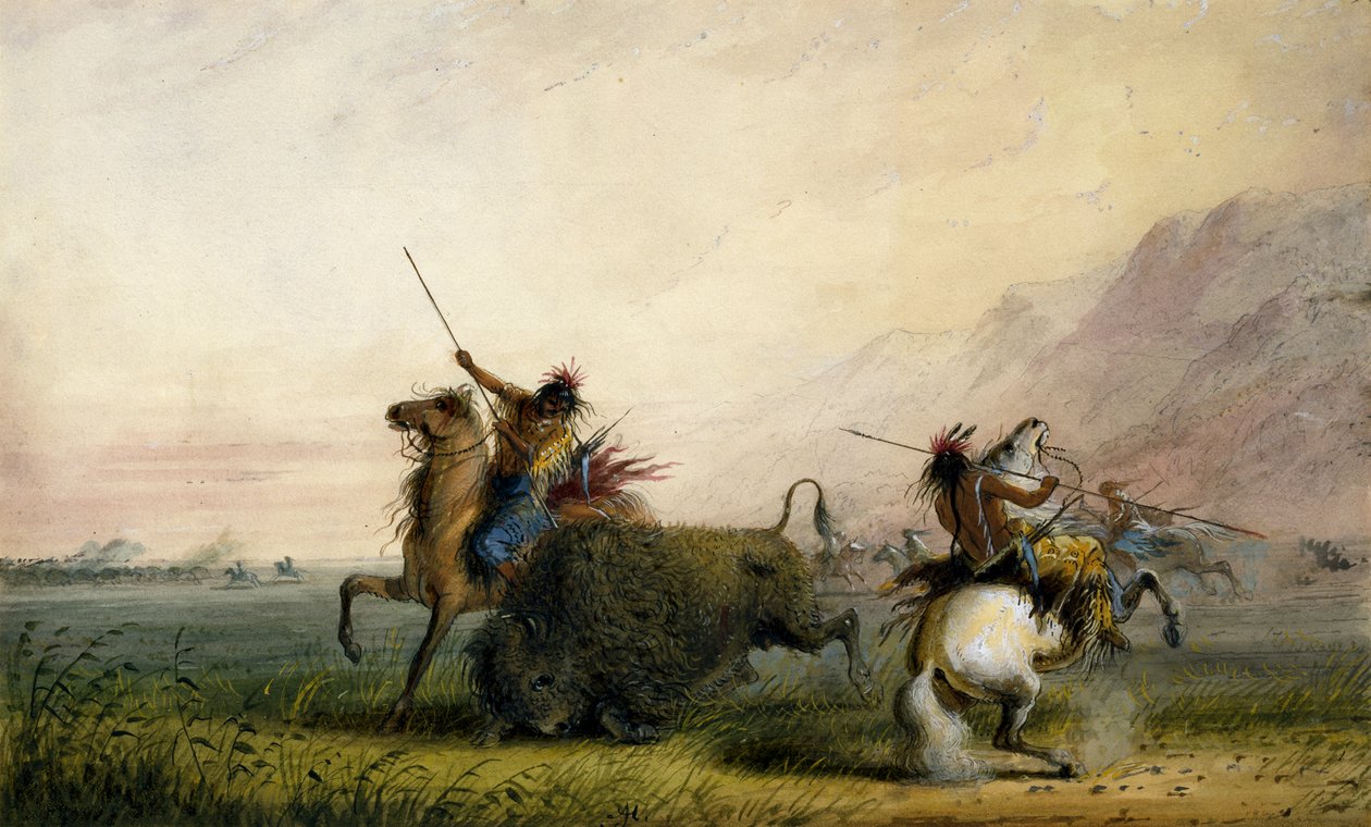 Drab på en bison med lanse af Alfred Jacob Miller