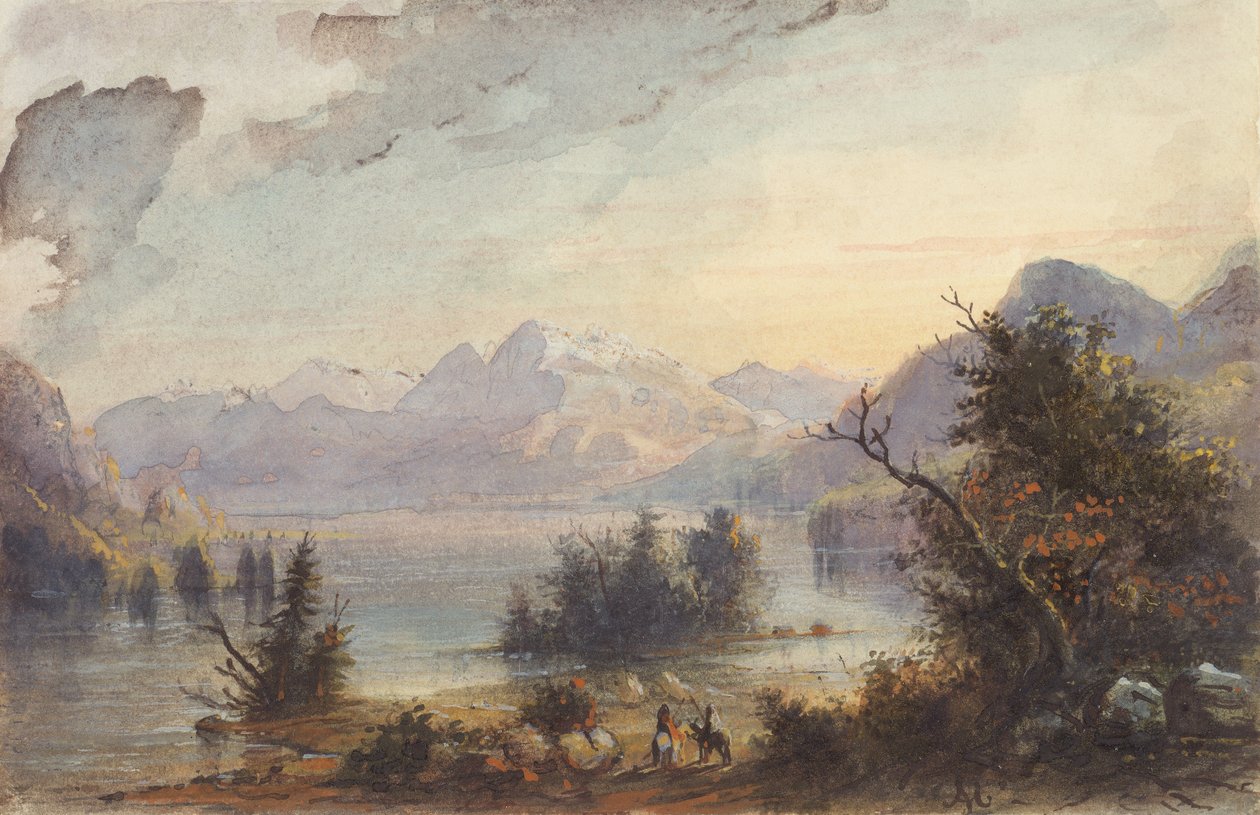 Lake Scene, Rocky Mountains, ca. 1837 (akvarel på papir) af Alfred Jacob Miller