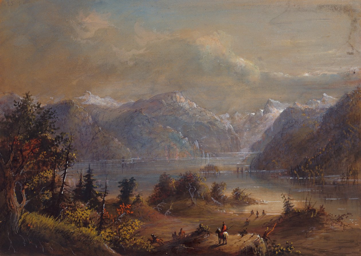 Lake Scene, Wind River Mountains, ca. 1837 (blyant, akvarel og gouache på papir) af Alfred Jacob Miller