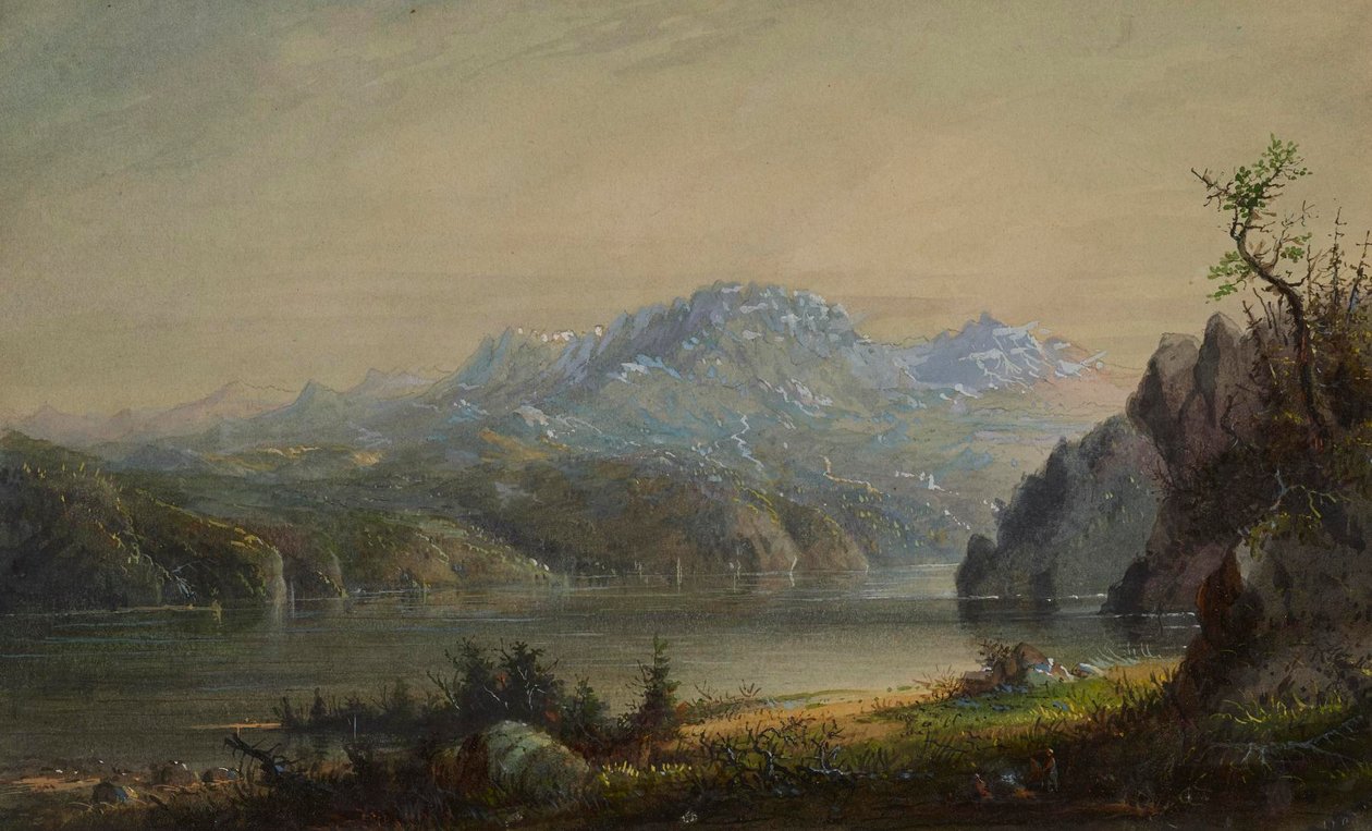 Udsigt over sø og bjerge af Alfred Jacob Miller
