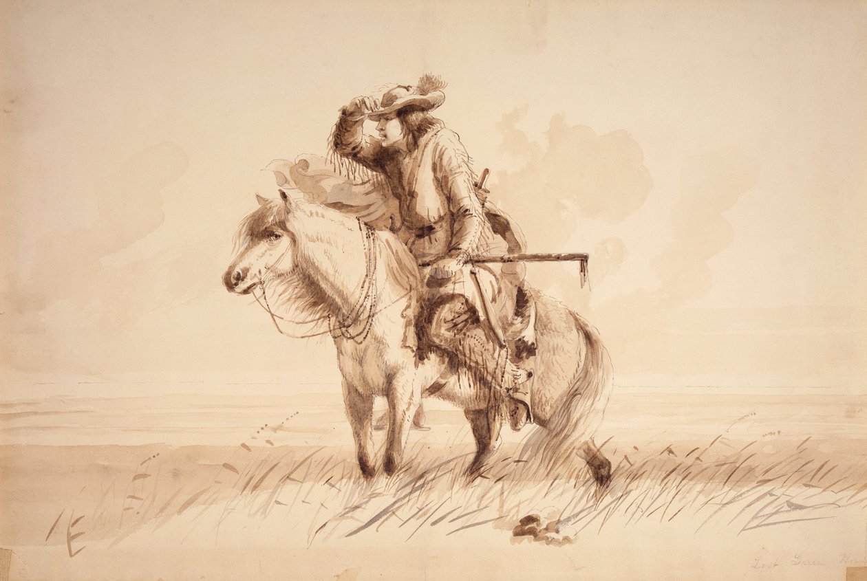 Lost Green Horn, ca. 1850 (blyant, pen og blæk og vask på lærred) af Alfred Jacob Miller