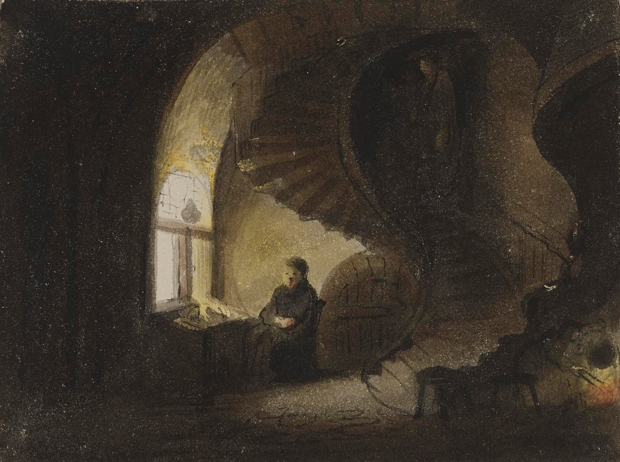 Mand, der sidder ved et vindue af Alfred Jacob Miller