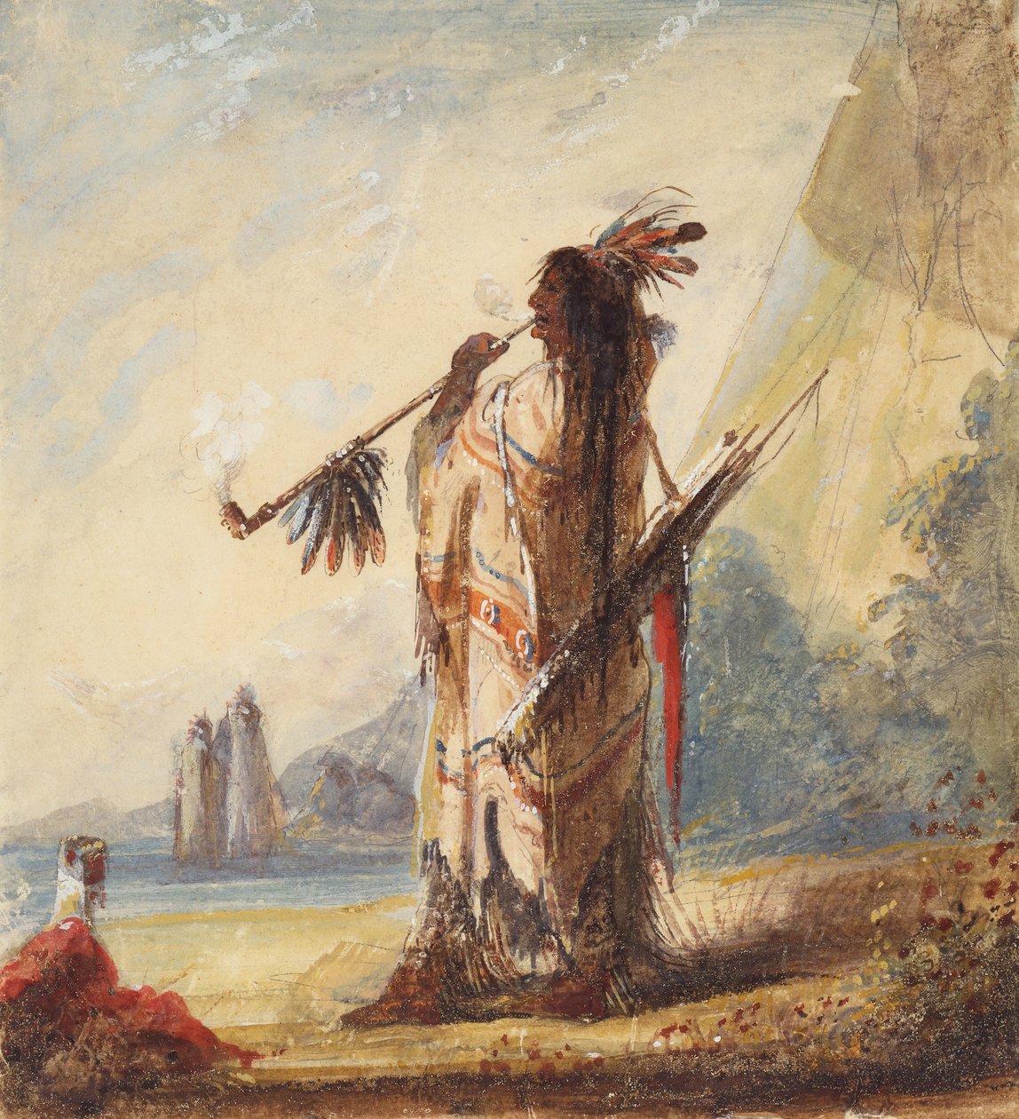 Leisure With Dignity Smoking the Calumet, ca. 1837 (blyant, akvarel og gouache på papir) af Alfred Jacob Miller