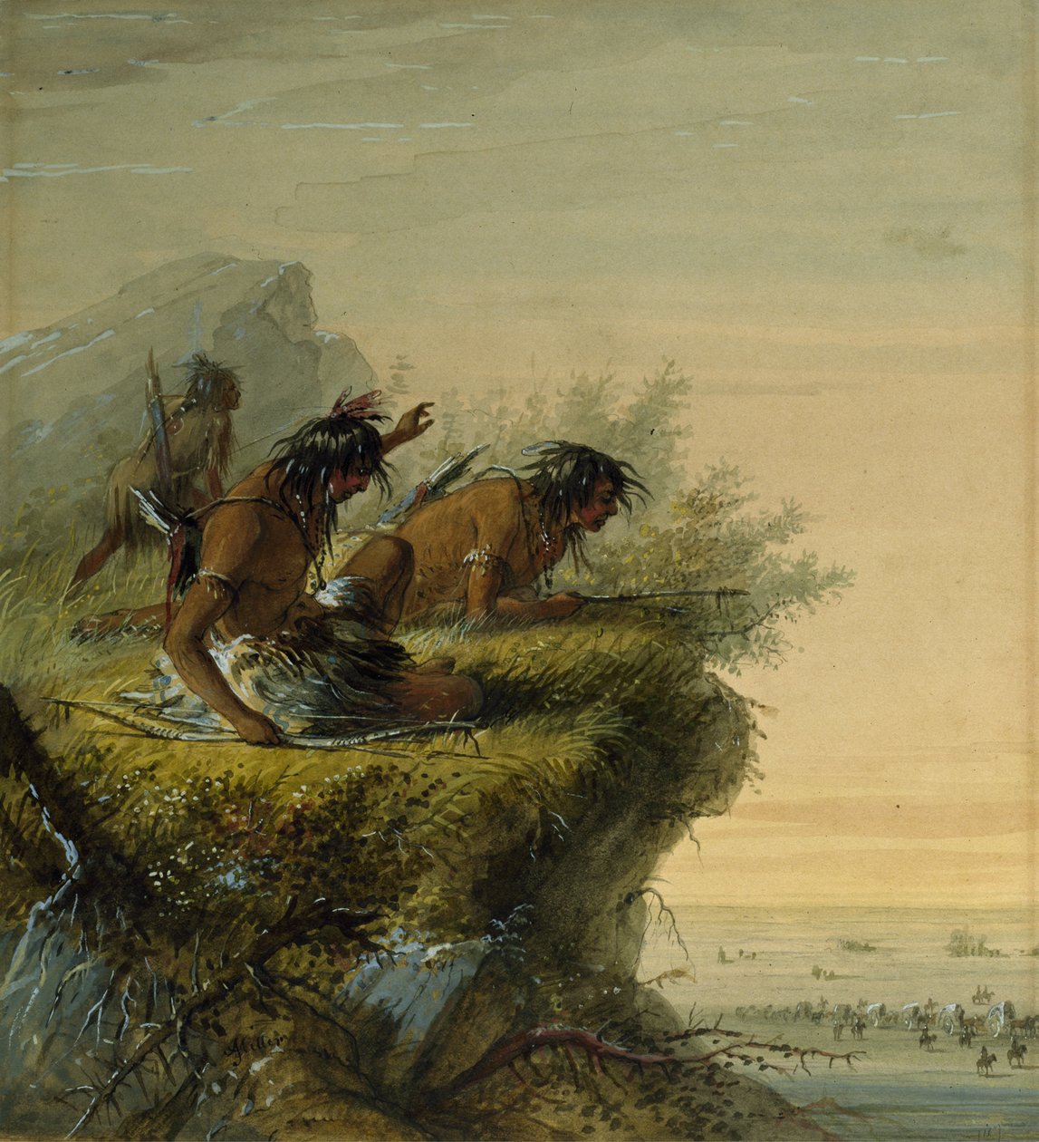 Pawnee-indianere, der ser på karavanen af Alfred Jacob Miller