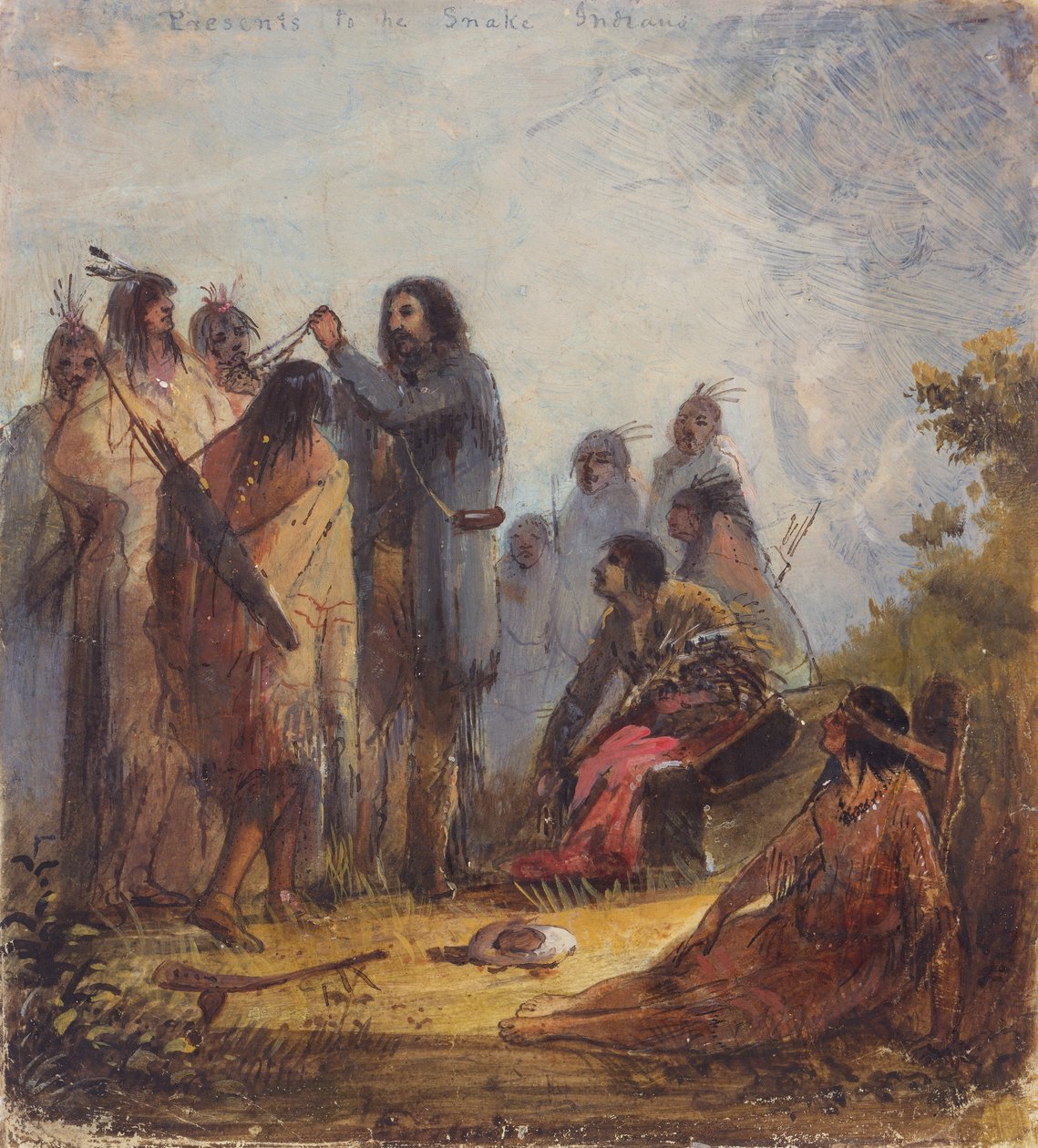 Gaver til Snake Indians, ca. 1837 (olie på papir) af Alfred Jacob Miller