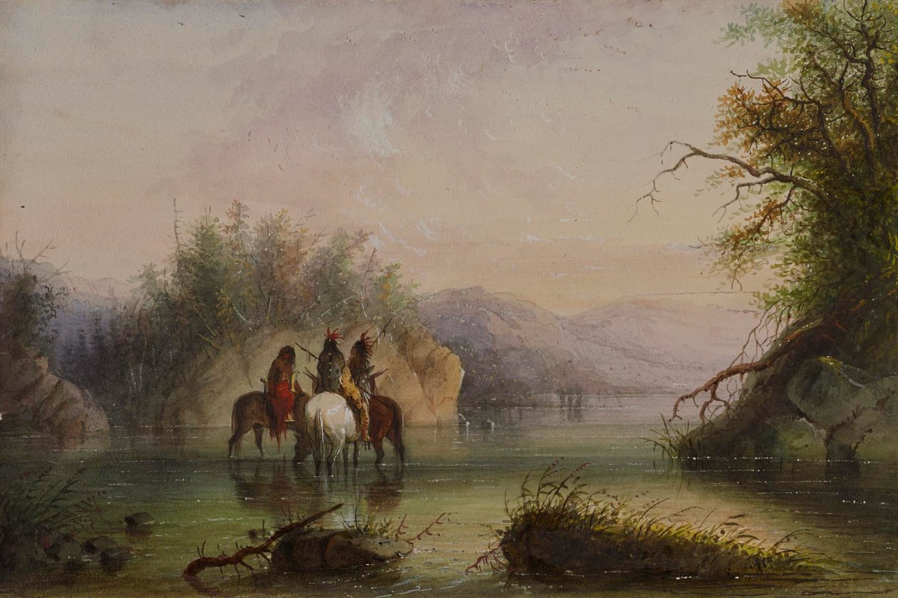 Flodscene – Heste, der drikker af Alfred Jacob Miller
