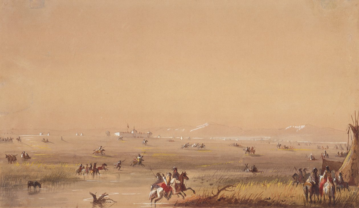 Scene nær Fort Laramie, ca. 1837 (blyant, akvarel og gouache på papir) af Alfred Jacob Miller