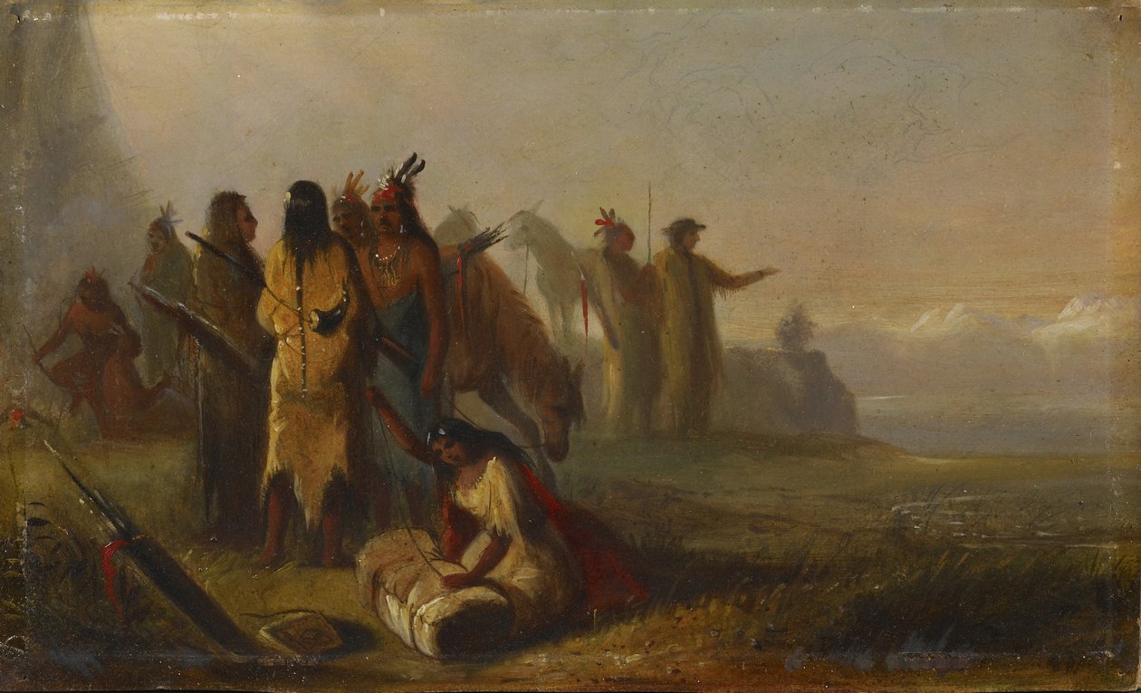 Scene med pelsjægere og indianere af Alfred Jacob Miller
