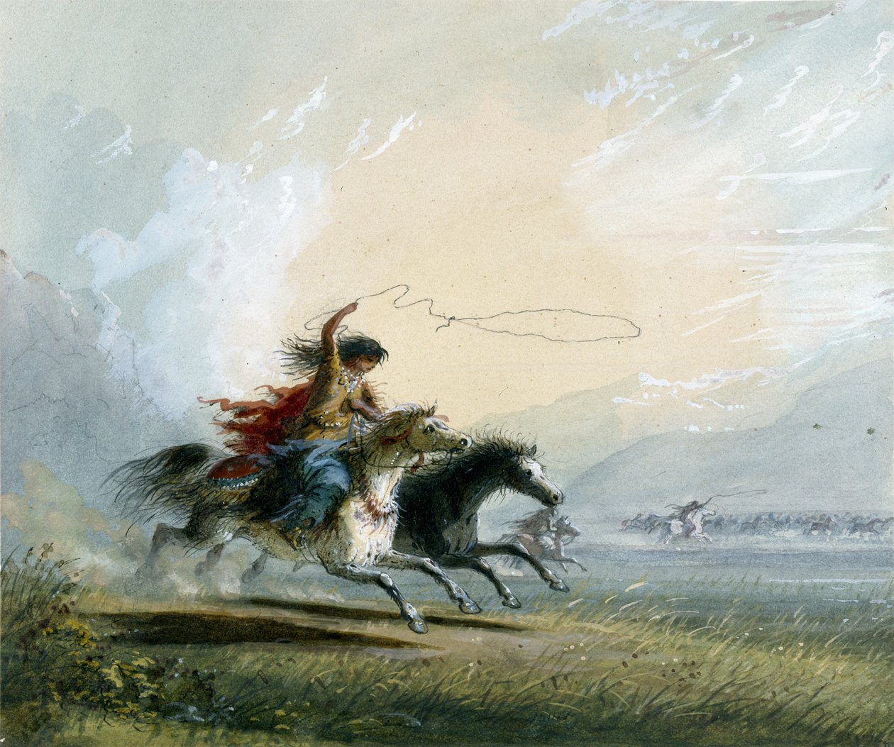 Shoshone-kvinde – på vej til at fange en hest af Alfred Jacob Miller