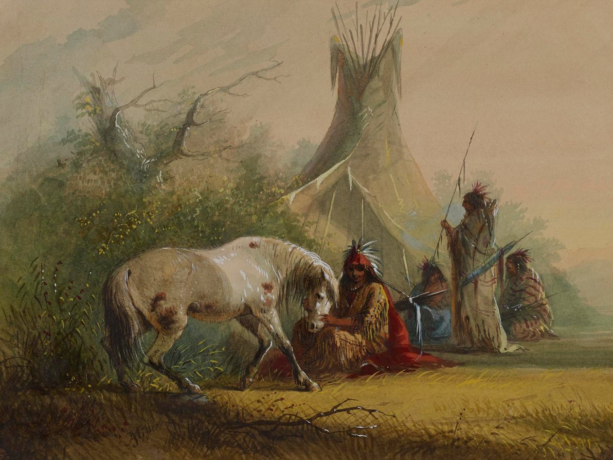 Shoshone-indianer og hans kælehest af Alfred Jacob Miller