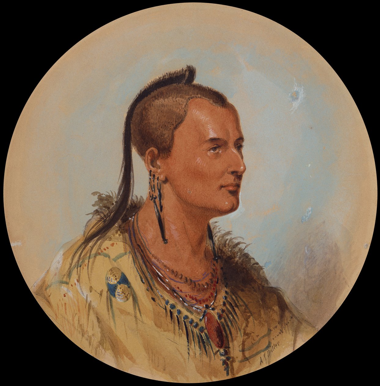 Sioux Brave, ca. 1837 (blyant, akvarel og gouache på papir) af Alfred Jacob Miller