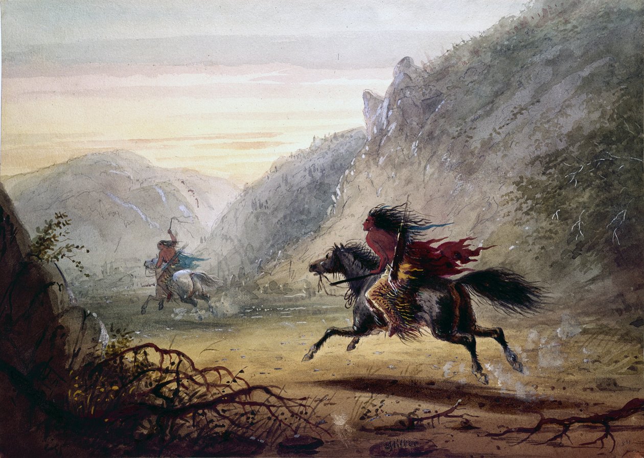 Snake-indianer jagter hestetyv ved navn »Crow« af Alfred Jacob Miller