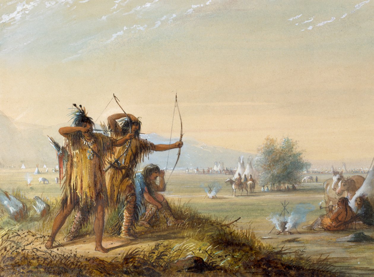 Snakeindianere - Afprøvning af buer af Alfred Jacob Miller
