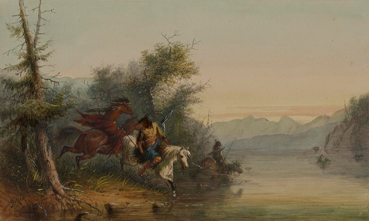 Snake-indianerne: At vade over en flod af Alfred Jacob Miller