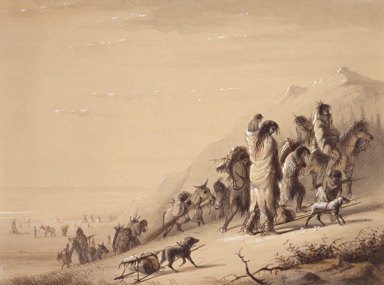Snake Indians Migrating, ca. 1837 (pen og blæk, vask og gouache på papir) af Alfred Jacob Miller