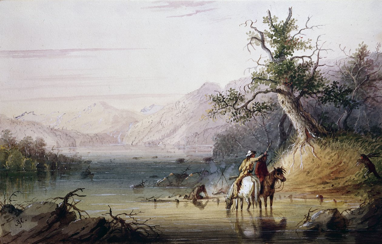 Fangernes lejr ved floden »Big Sandy« af Alfred Jacob Miller