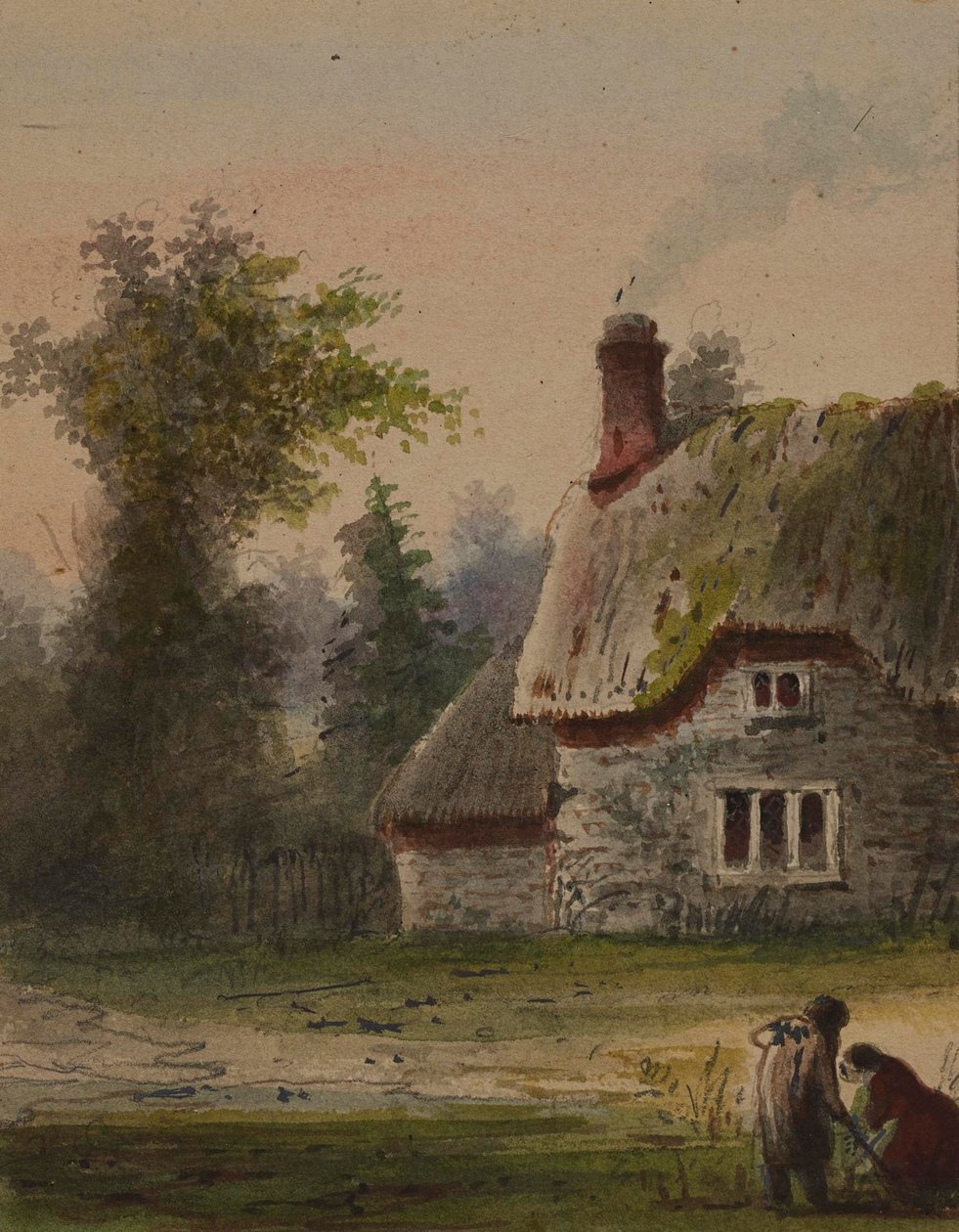 To personer uden for en hytte af Alfred Jacob Miller