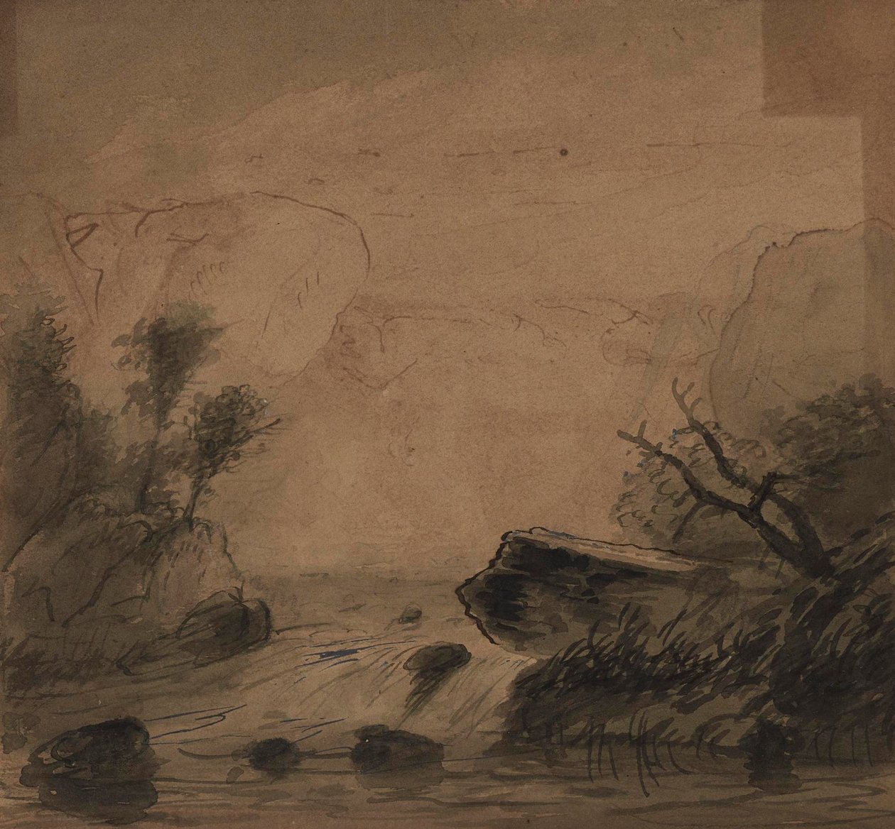 Udsigt over bjergvandfald af Alfred Jacob Miller