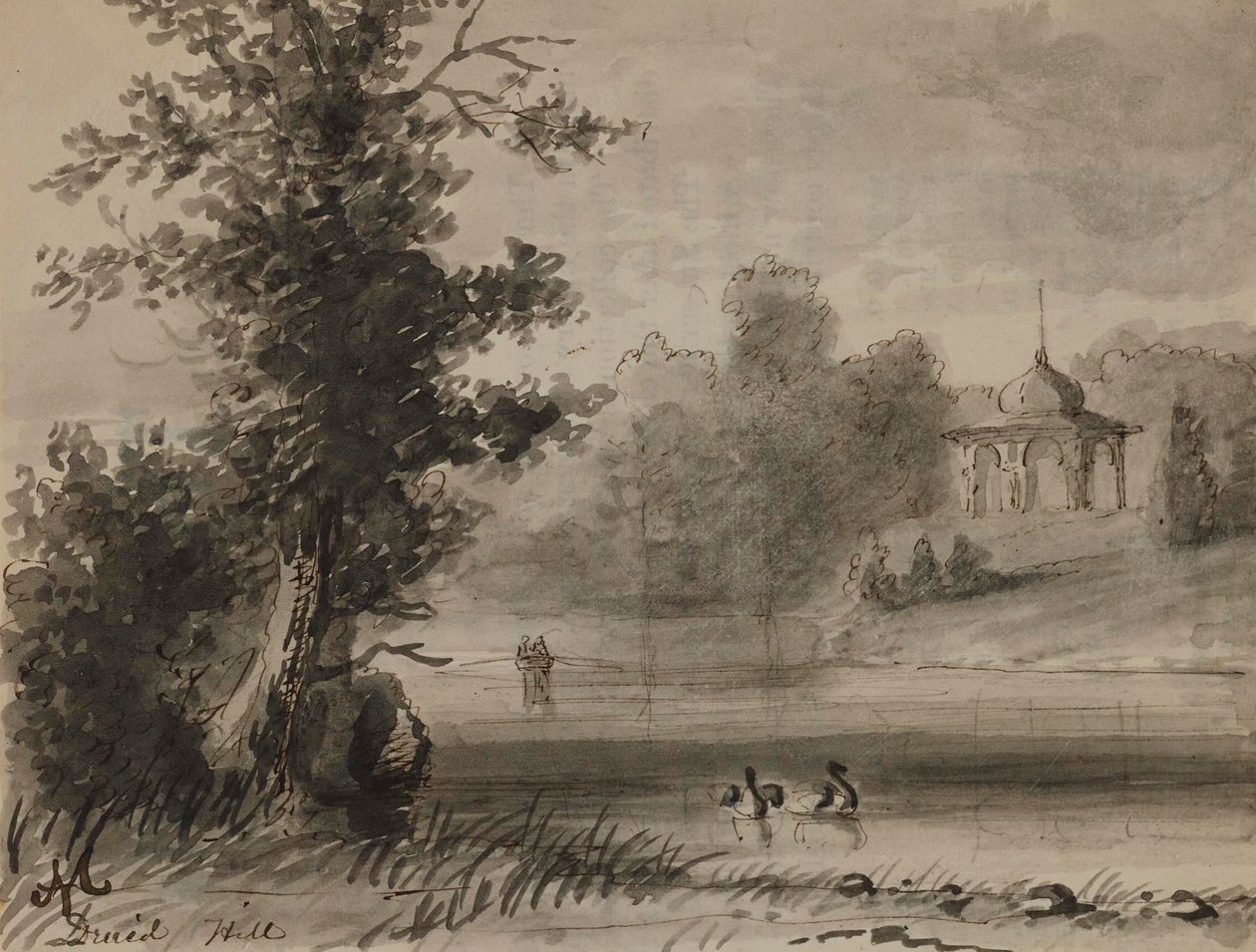Udsigt over søen i Druid Hill Park af Alfred Jacob Miller