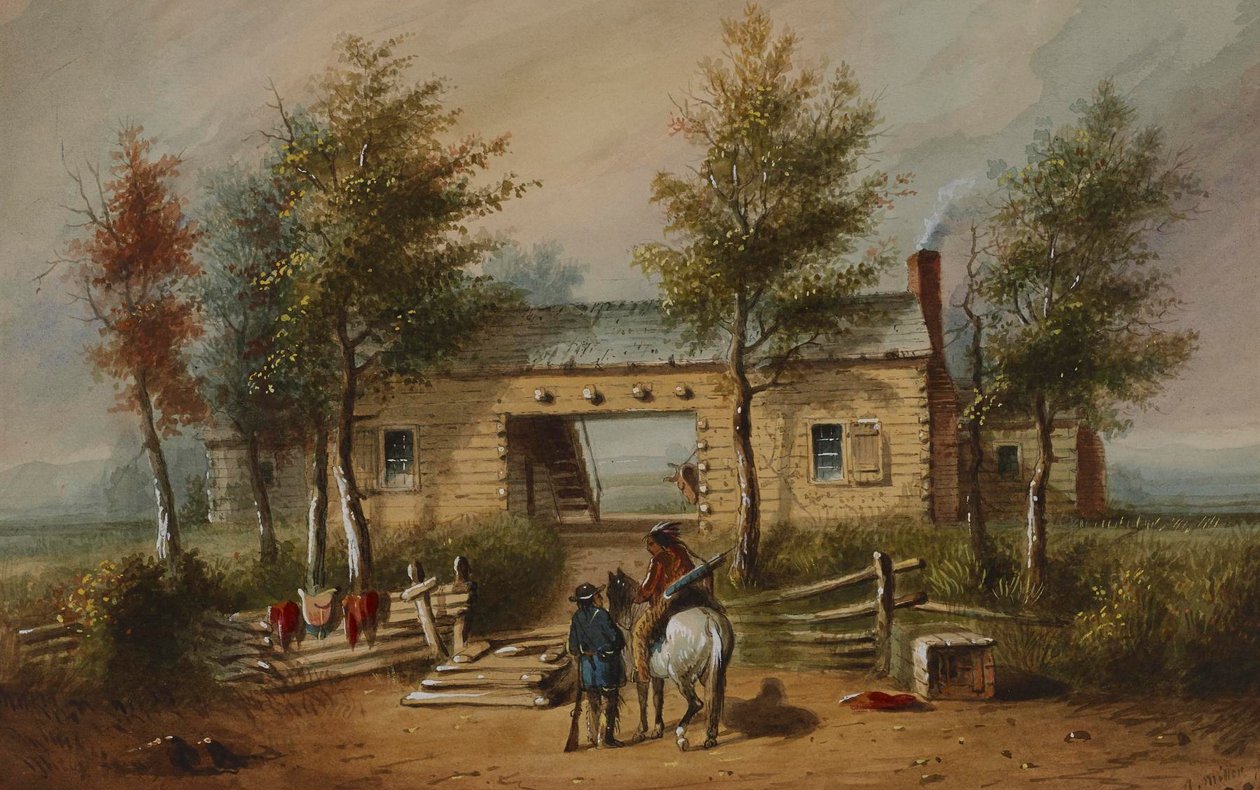 Vestlig bjælkehytte af Alfred Jacob Miller