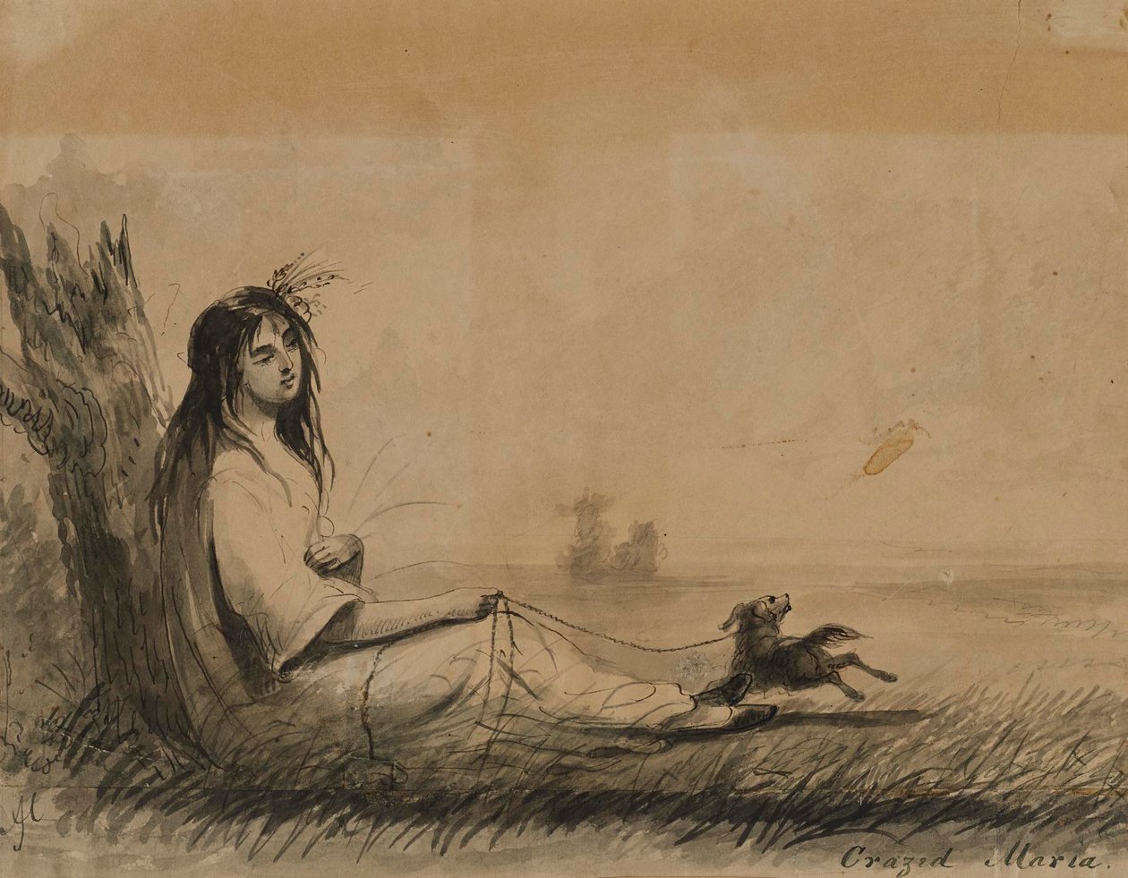 Liggende kvinder med hund i snor (fra Laurence Sterne, "En sentimental rejse", 1768) af Alfred Jacob Miller