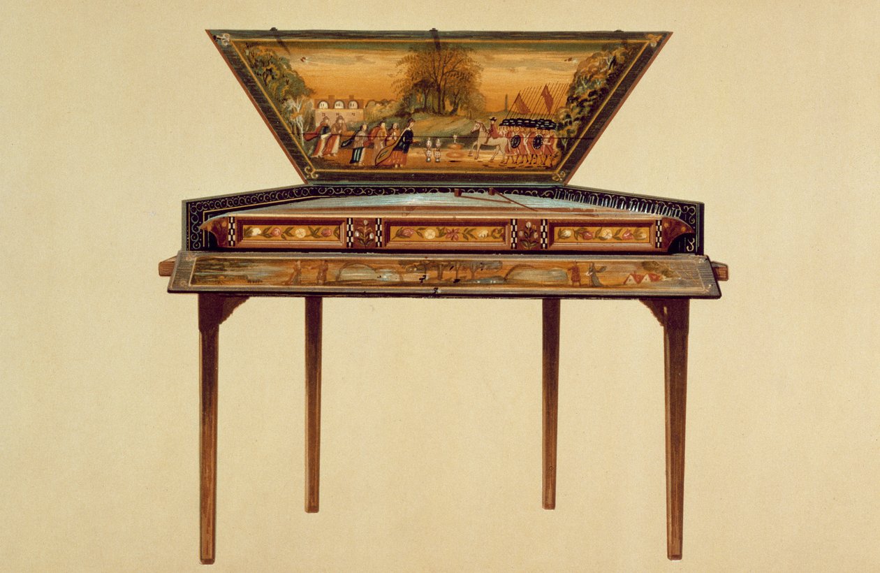 Hamret dulcimer i en malet lydkasse, 1700-tallet, fra 