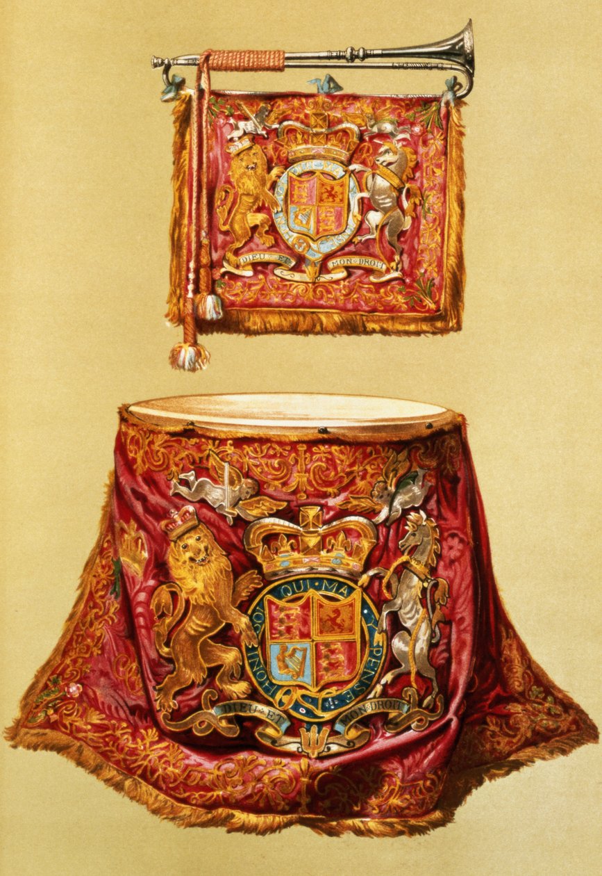Statstrompet, sandsynligvis George III, og kedeltromme, med drag af stat, fra 