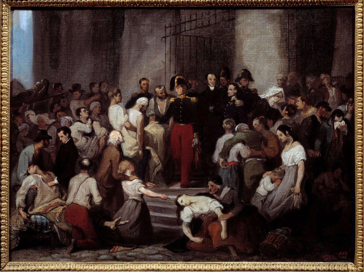 Hertugen af Orleans besøger de syge på hotel dieu under koleraepidemien af Alfred Johannot