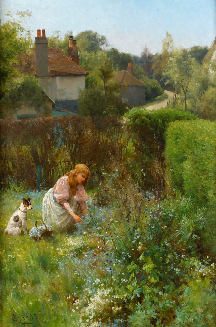 Plukker vilde blomster i hækken, 1895 af Alfred, Jr. Glendening