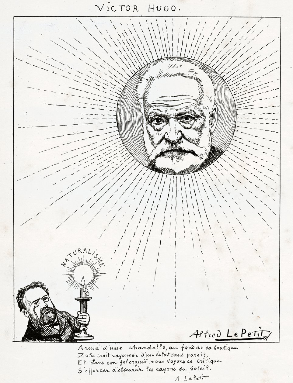 Karikatur af Victor Hugo og Emile Zola., ca. 1875-1880 (gravering) af Alfred Le Petit