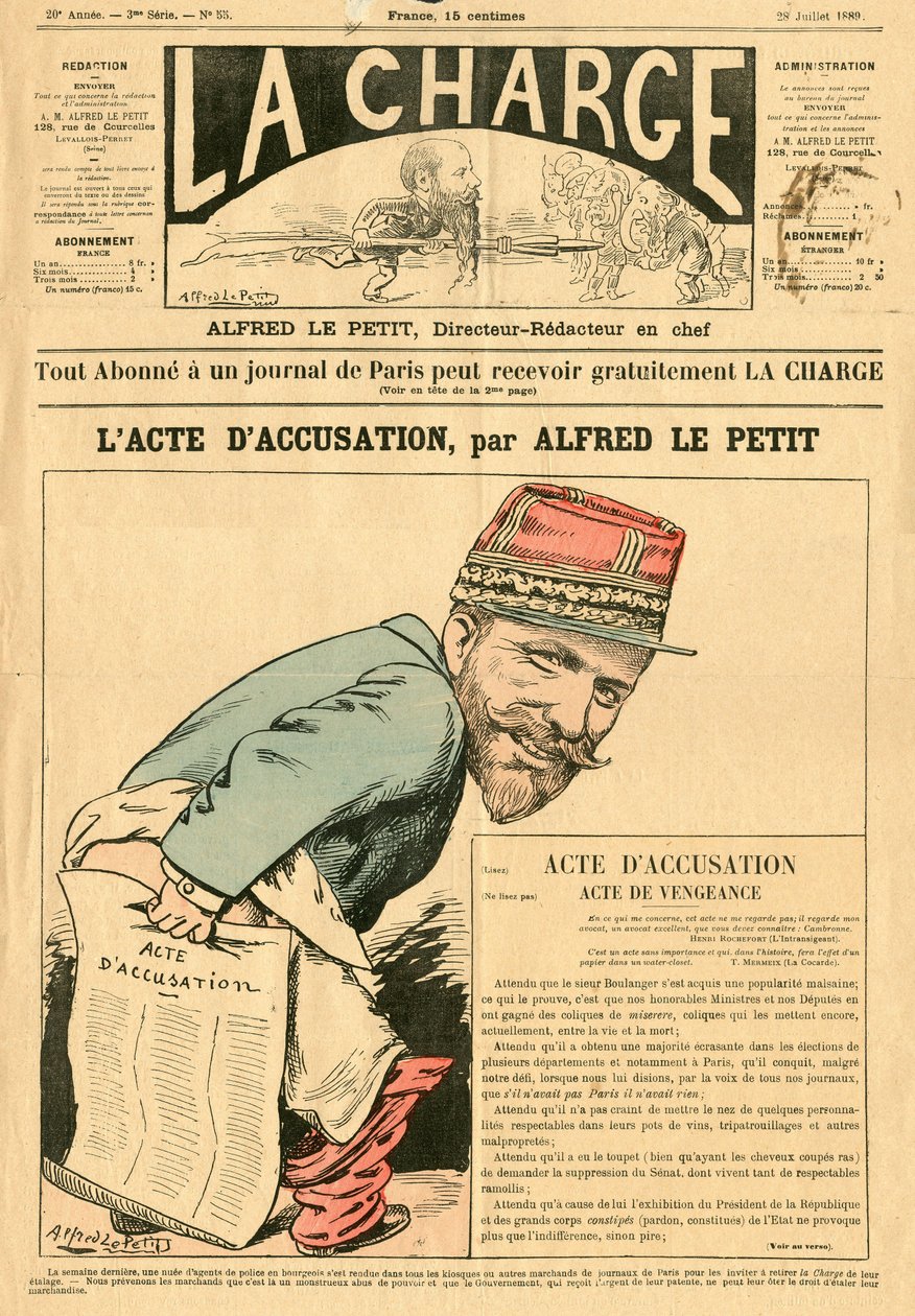 Cover af "" The Charge (1888)"", Satirisk i farver af Alfred Le Petit