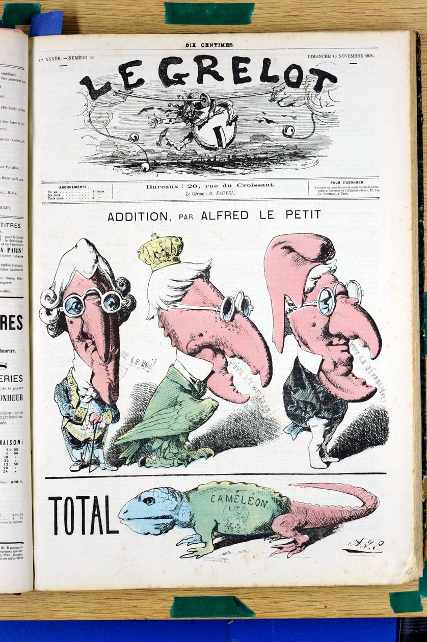 Omslag til "" Le Grelot"", nummer 32, Satirisk i farver af Alfred Le Petit