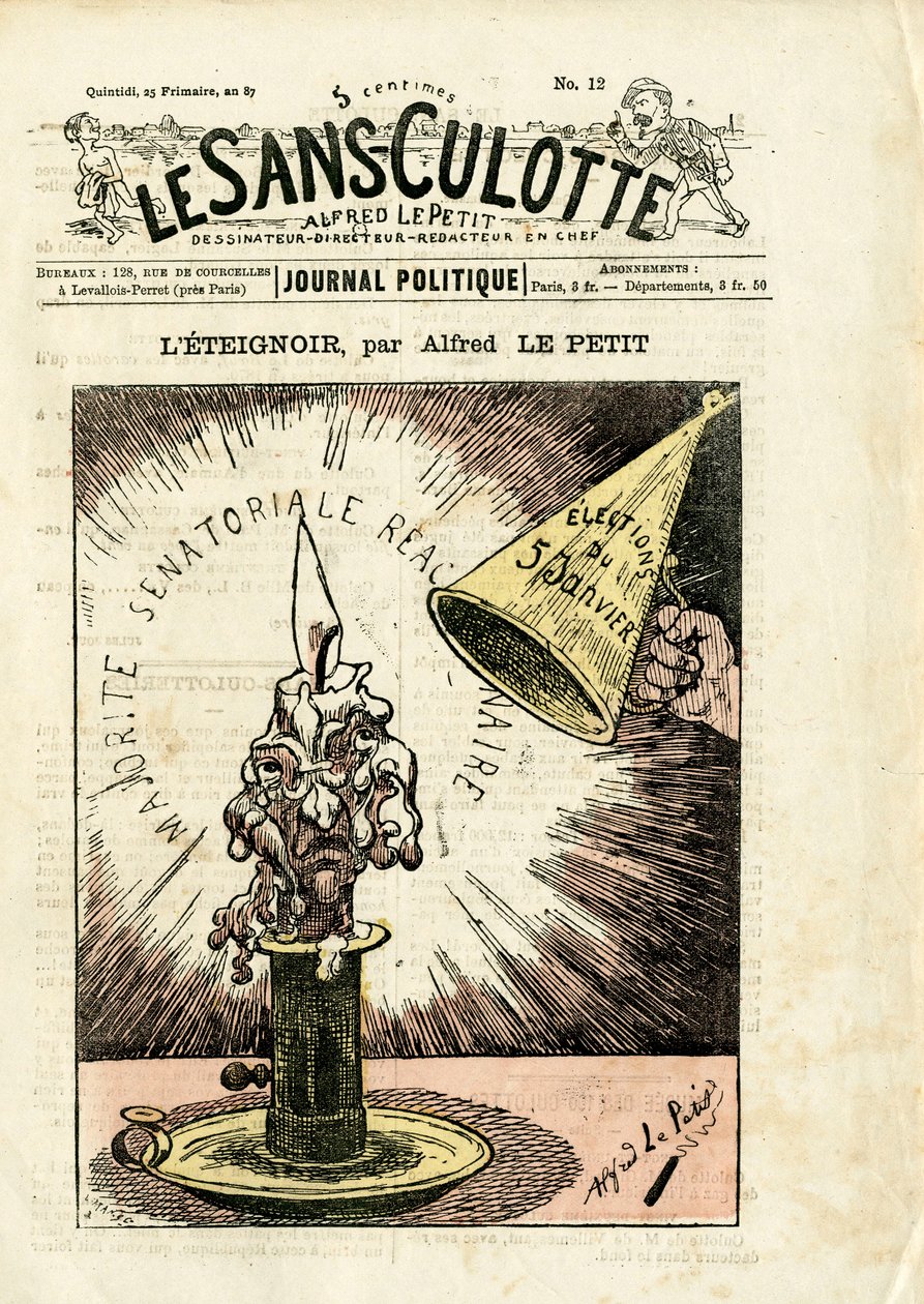 Cover af ""Le Sans-Panlotte"", nummer 12, satirisk i farver af Alfred Le Petit