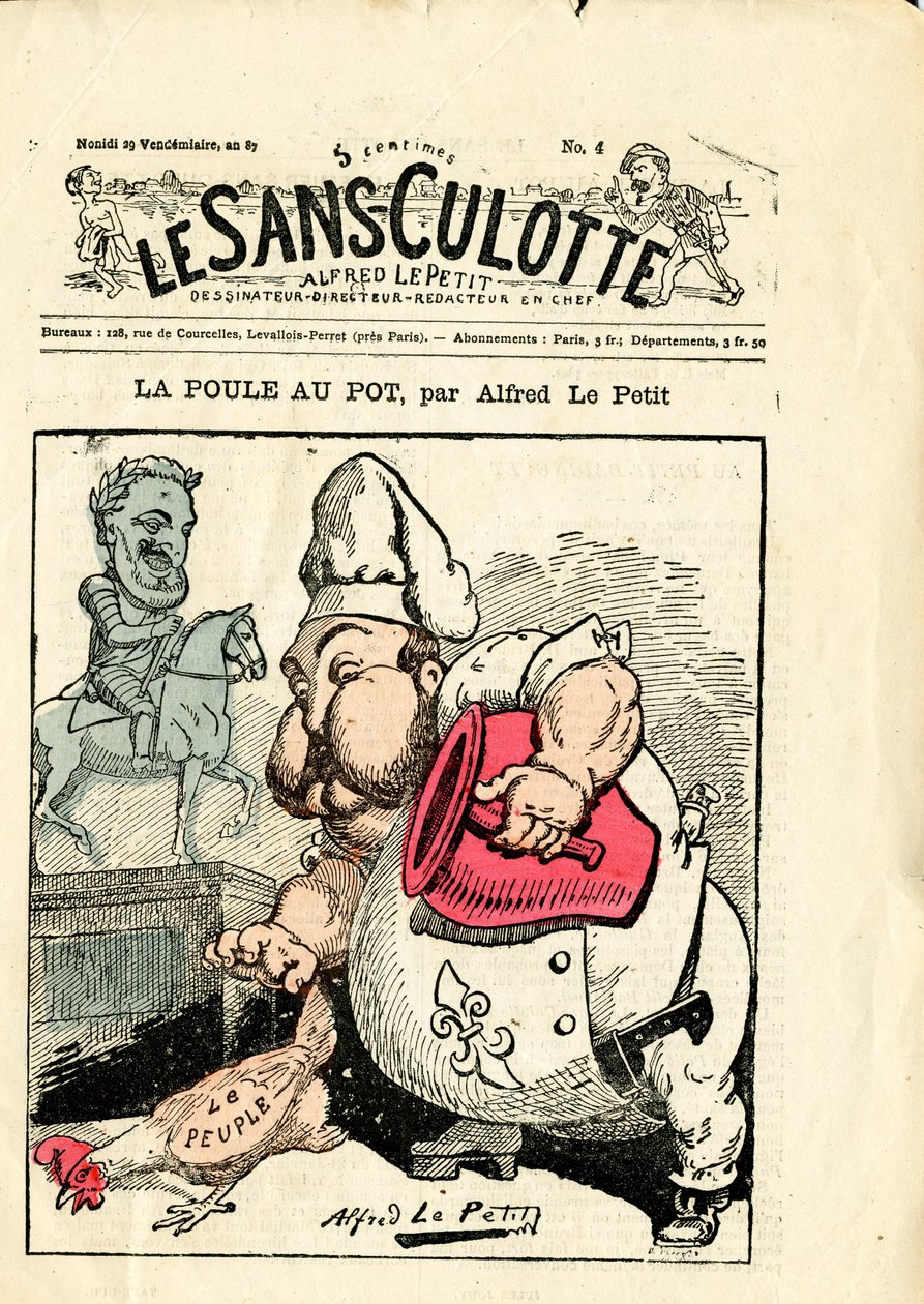 Omslag til ""Le Sans-Panlotte"", nummer 4, Satirisk i farver af Alfred Le Petit