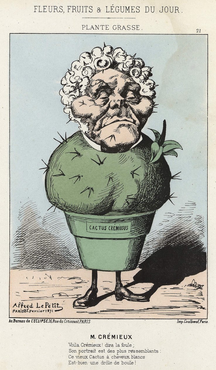 Grasse Plant: Tegnefilm om Adolphe Crémieux - ill. fra 25/02/1871 i "Dagens blomster, frugter og grøntsager" af Alfred Le Petit