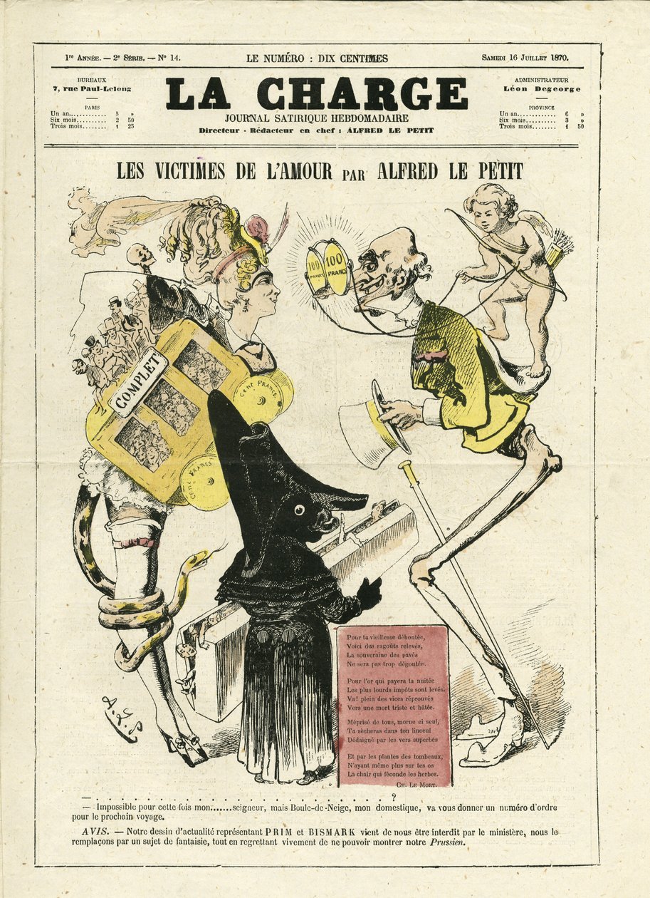 Illustration af Alfred Le Pete (1841-1909) til omslaget til La Charge (1870), nr. 14 af Alfred Le Petit