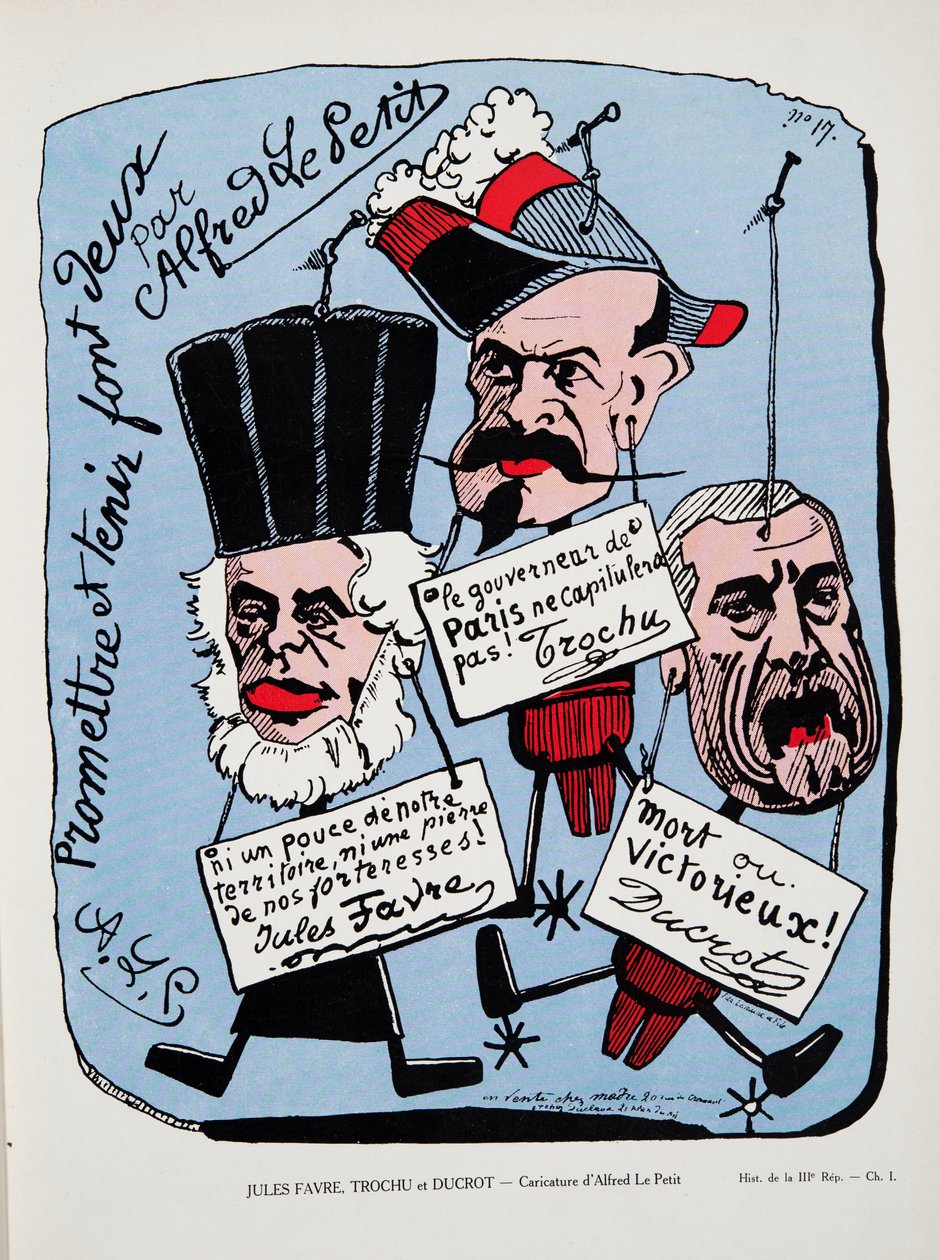 Jules Favre, Trochu og Ducrot, fra History of the Third Republic, Vol. I, Politisk historie, pub.1933 (farve litho) af Alfred Le Petit