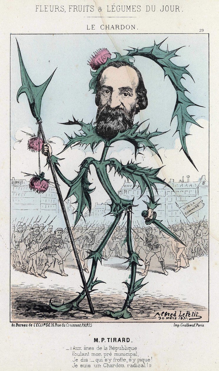 Le Thistle: karikatur om P. Tirard - ill. fra 30/03/1871 "Dagens blomster, frugter og grøntsager" af Alfred Le Petit