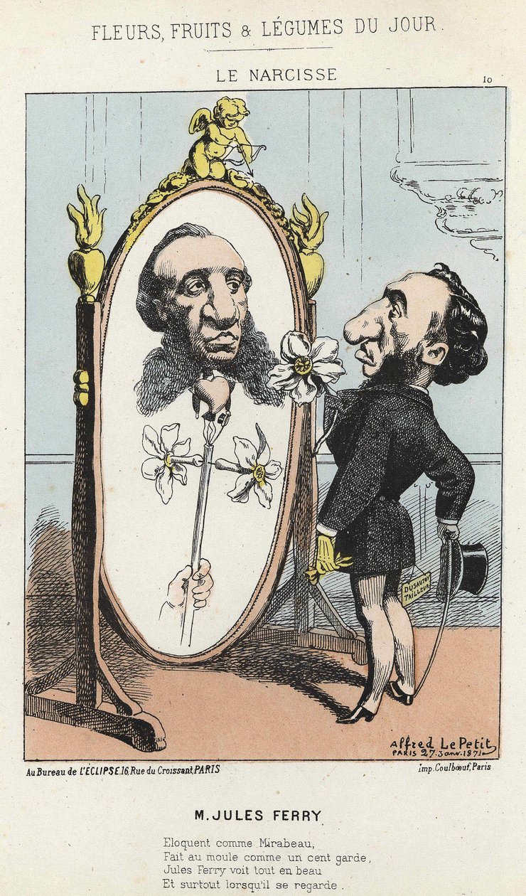 The Narcissus: Tegnefilm på Jules Ferry - ill. fra 27/01/1871 i "Dagens blomster, frugter og grøntsager" af Alfred Le Petit