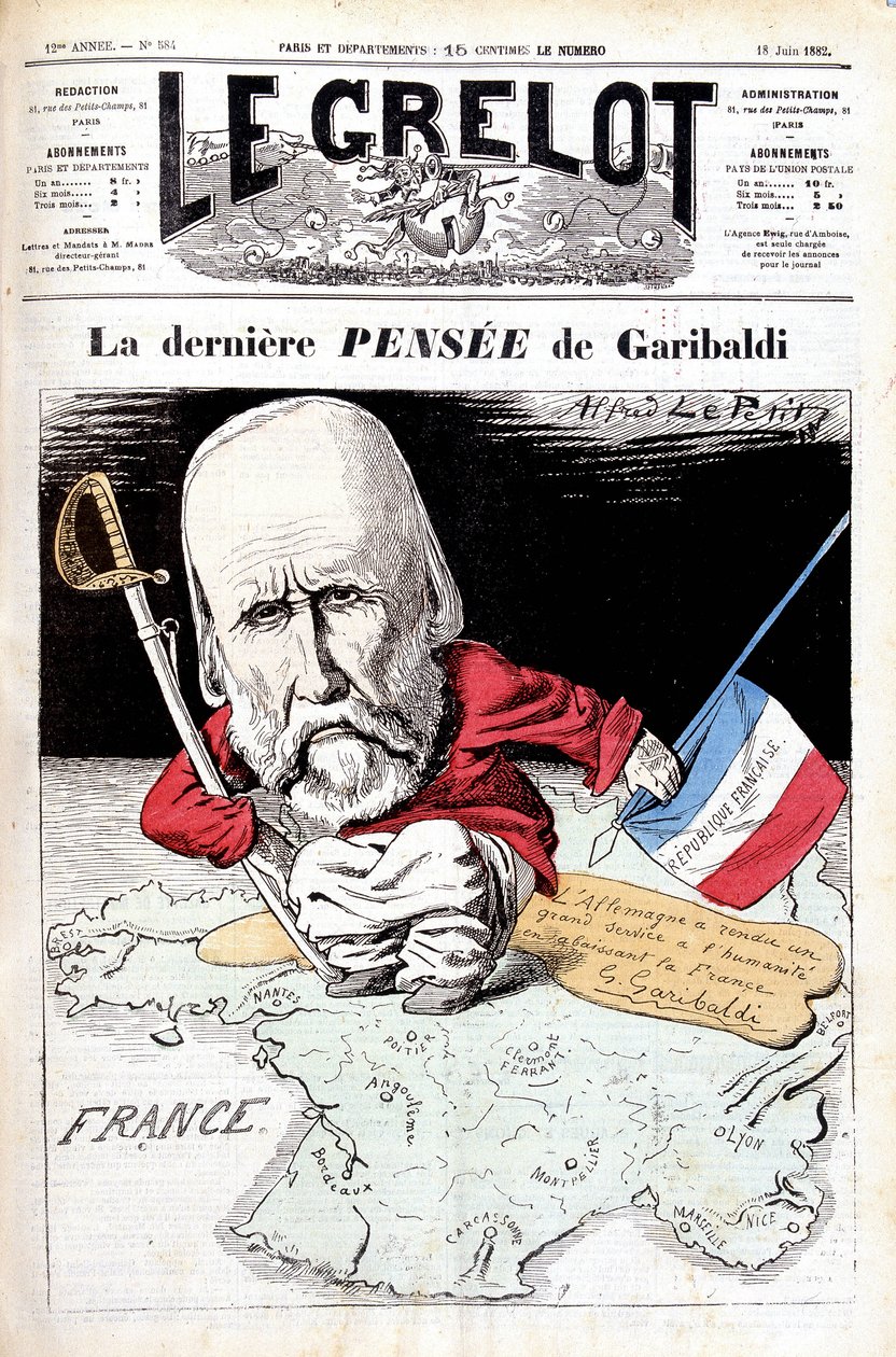Den sidste tanke om Garibaldi. Karikatur i Le bell af Alfred Le Petit