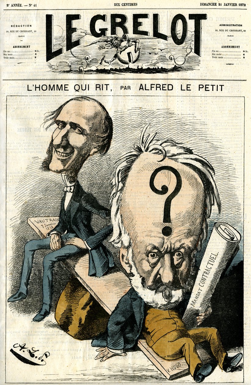 Victor Hugo og Manden der griner. Karikatur af Alfred Le Petit