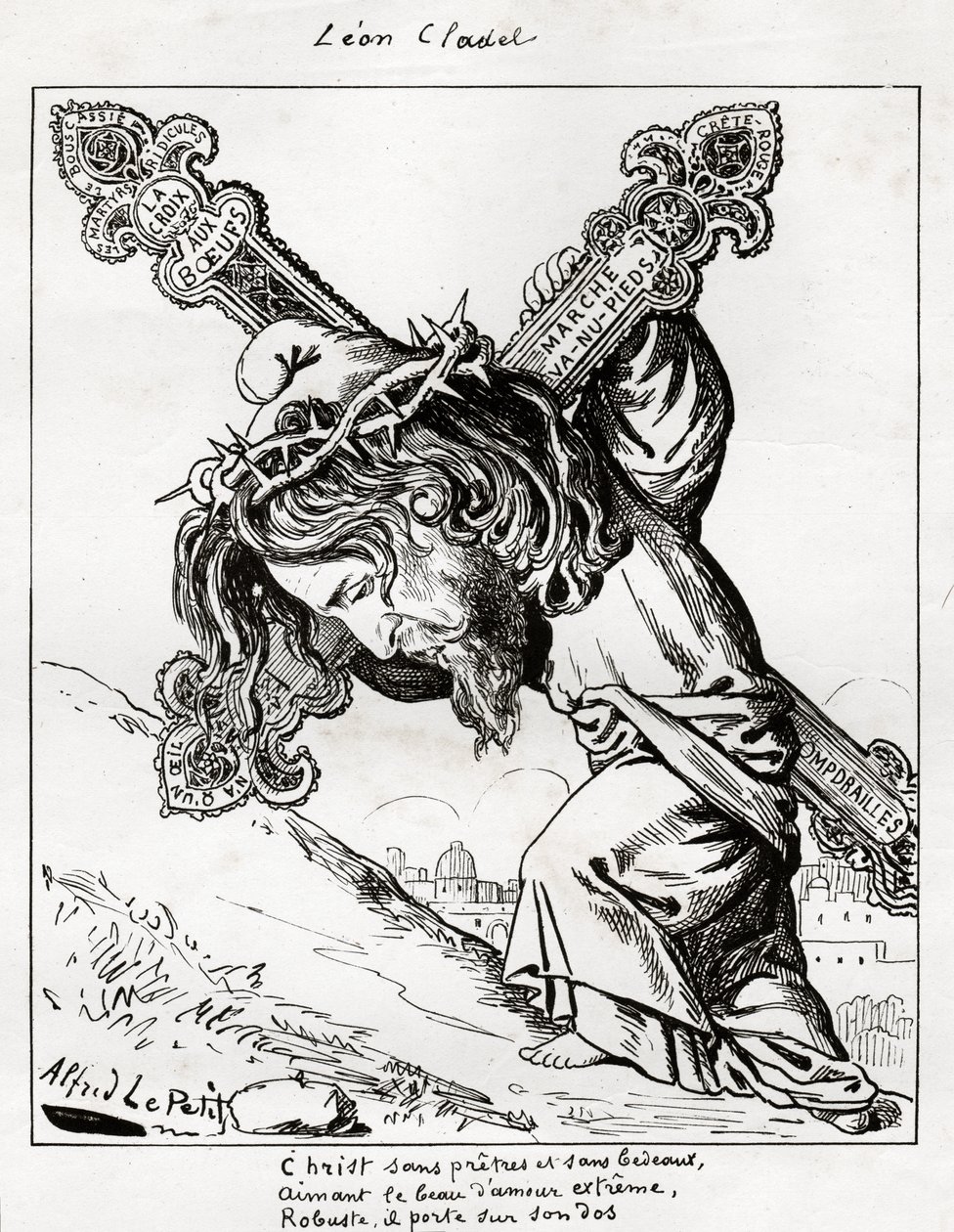 karikatur af Leon Cladel, ca. 1875-80 (gravering) af Alfred Le Petit