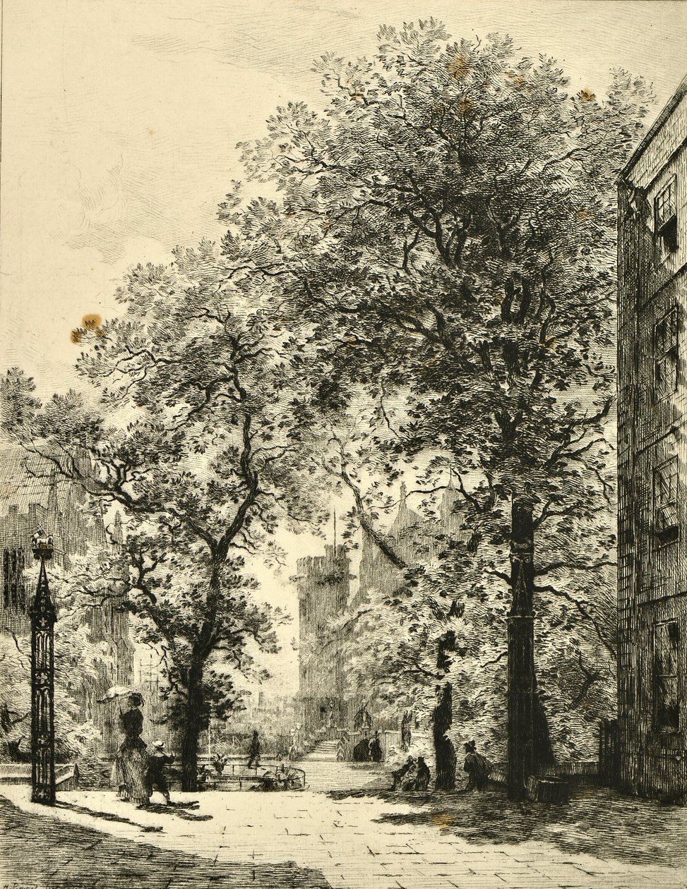Fountain Court, Temple (radering) af Alfred Louis Brunet Debaines